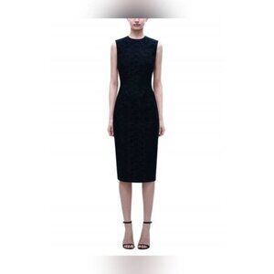 Victoria Beckham Resort 2016 Black Guipure-Lace Contrast Sleeveless Fitted Dress